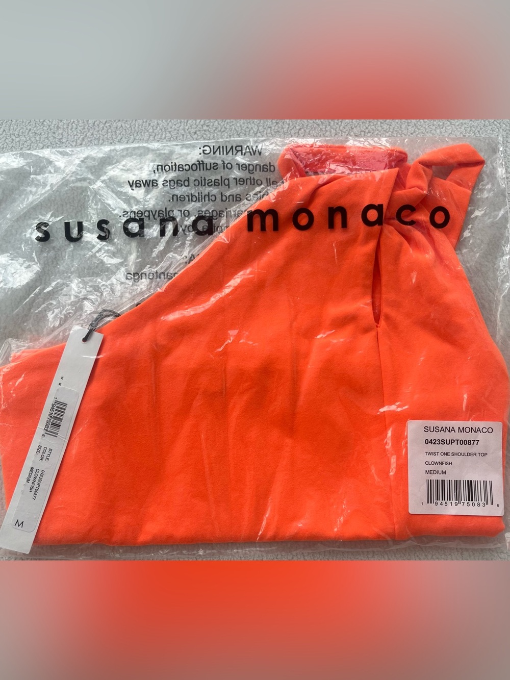 Susana Monaco Twist One-Shoulder Crop Top Size Medium Clownfish Orange NWT - Picture 3 of 6